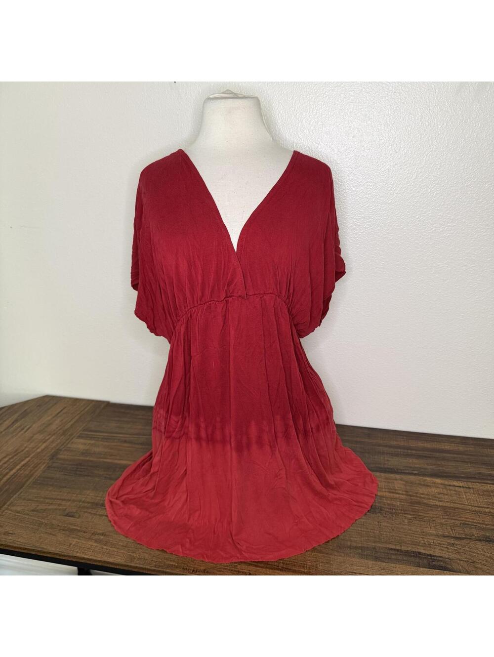 Tryst Red V-Neck Dip Dyed Short Sleeve Dress XL